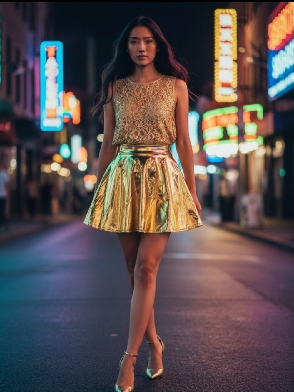 Urban Coco Metallic Gold Faux Leather Skater Skirt NWT Size Medium